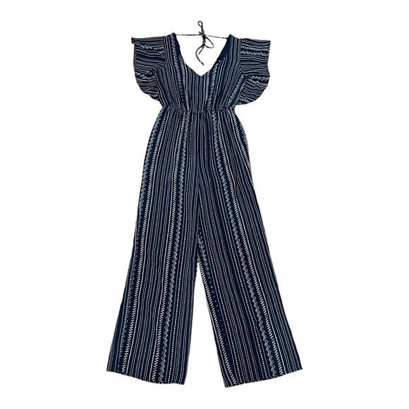 Pants - Crystal Sky Navy Boho Ruffle Sleeve Jumpsuit 5